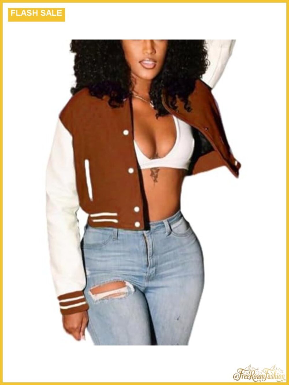 Women's Cropped Bomber Varsity Jacket Slim Fit Button Down Lightweight Polyester